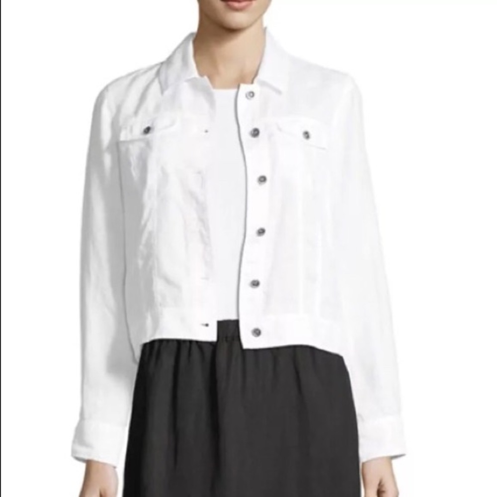 Eileen Fisher organic linen cropped jacket white